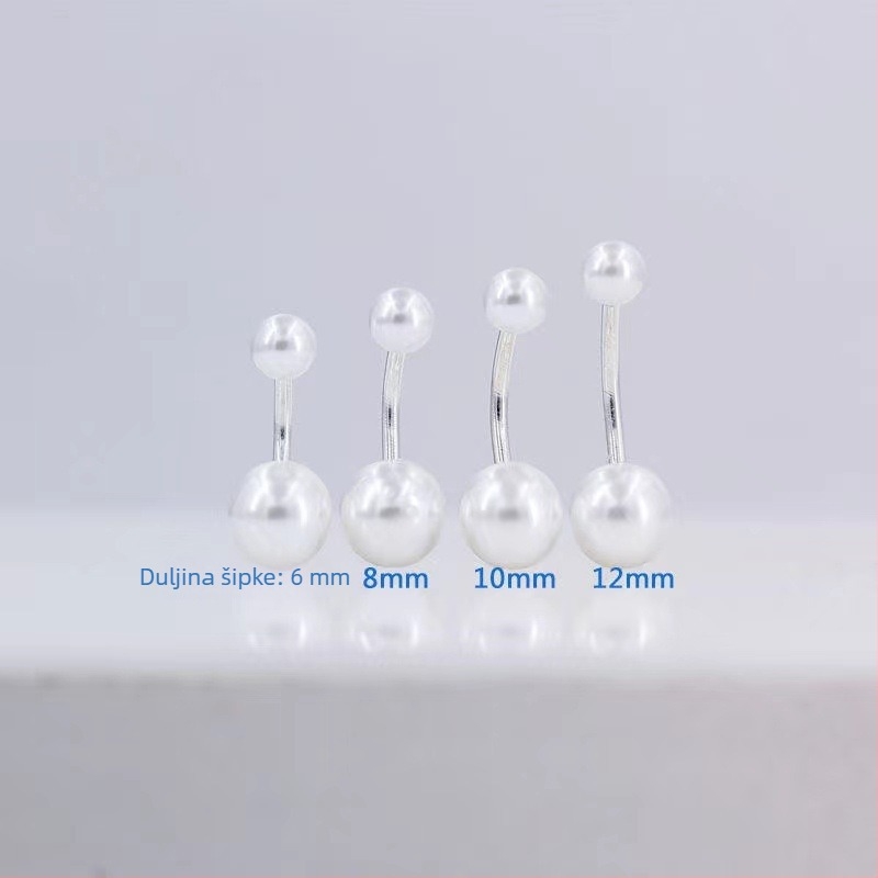Prsten za pupak od nehrđajućeg čelika, s dvostrukom glavom i lažnom perlom, minimalistički unisex stil, piercing nakit