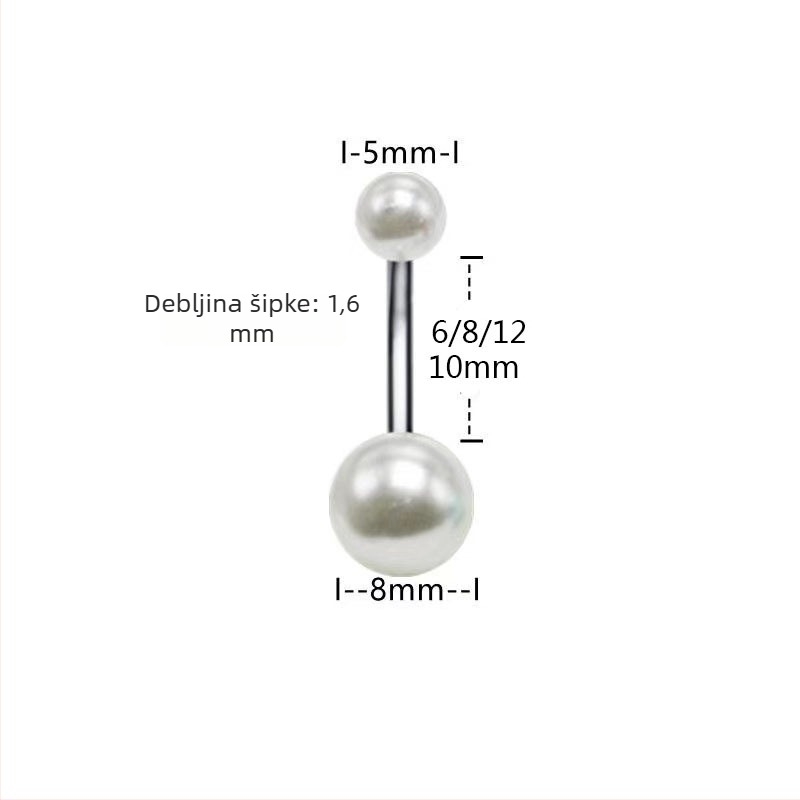 Prsten za pupak od nehrđajućeg čelika, s dvostrukom glavom i lažnom perlom, minimalistički unisex stil, piercing nakit