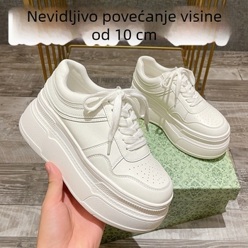 Ženske casual tenisice s gornjim dijelom od kože goveda, platforma u obliku torte, gumena potplata, podstava od ovčje kože, vezanje šnuralima