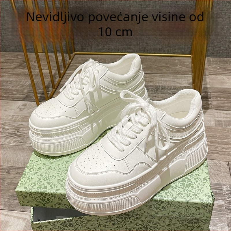 Ženske casual tenisice s gornjim dijelom od kože goveda, platforma u obliku torte, gumena potplata, podstava od ovčje kože, vezanje šnuralima