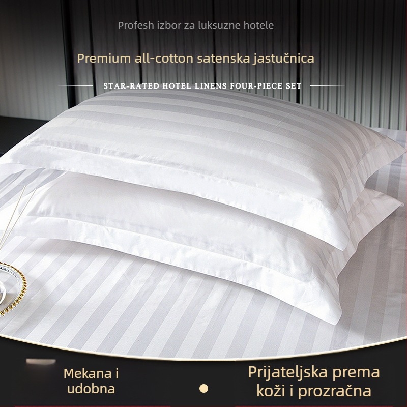 Saten hotelska posteljina, četverodijelni set s navlakom za pokrivač, plahte i jastučnice, moderan minimalistički stil, reaktivni tisak i bojanje