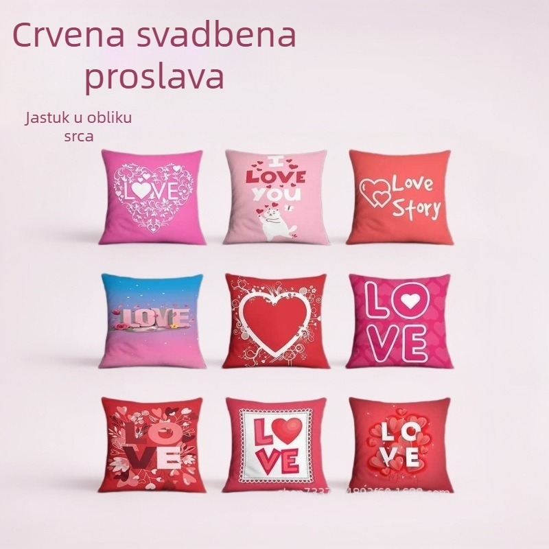 Navlaka za jastuk sa srcem od kratkog pliša, 45x45 cm, Valentinovski stil