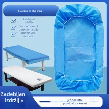 Jednokratni elastični prekrivač kreveta s otvorom za lice, debeli prozračni plat za beauty krevetu, netkani pokrov za fiksiranje, vodootporan i otporan na ulje, plava