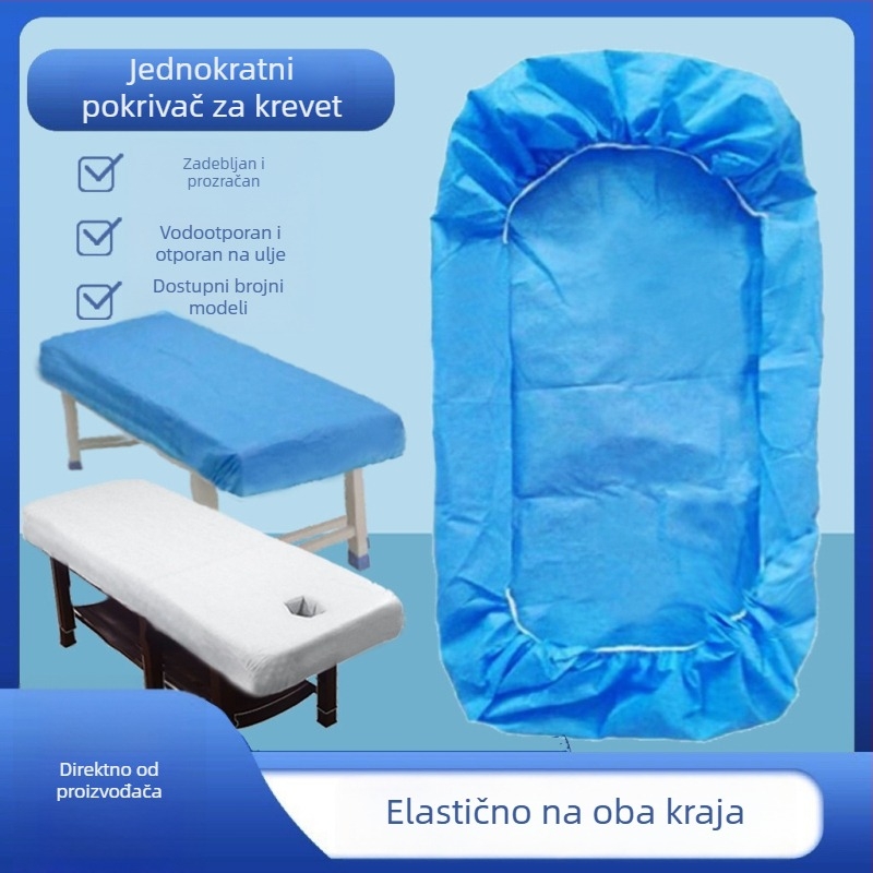 Jednokratni elastični prekrivač kreveta s otvorom za lice, debeli prozračni plat za beauty krevetu, netkani pokrov za fiksiranje, vodootporan i otporan na ulje, plava