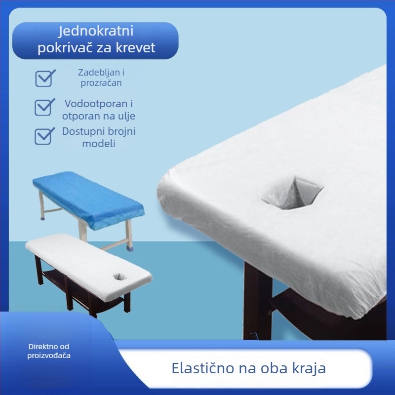 Jednokratni elastični prekrivač kreveta s otvorom za lice, debeli prozračni plat za beauty krevetu, netkani pokrov za fiksiranje, vodootporan i otporan na ulje, plava