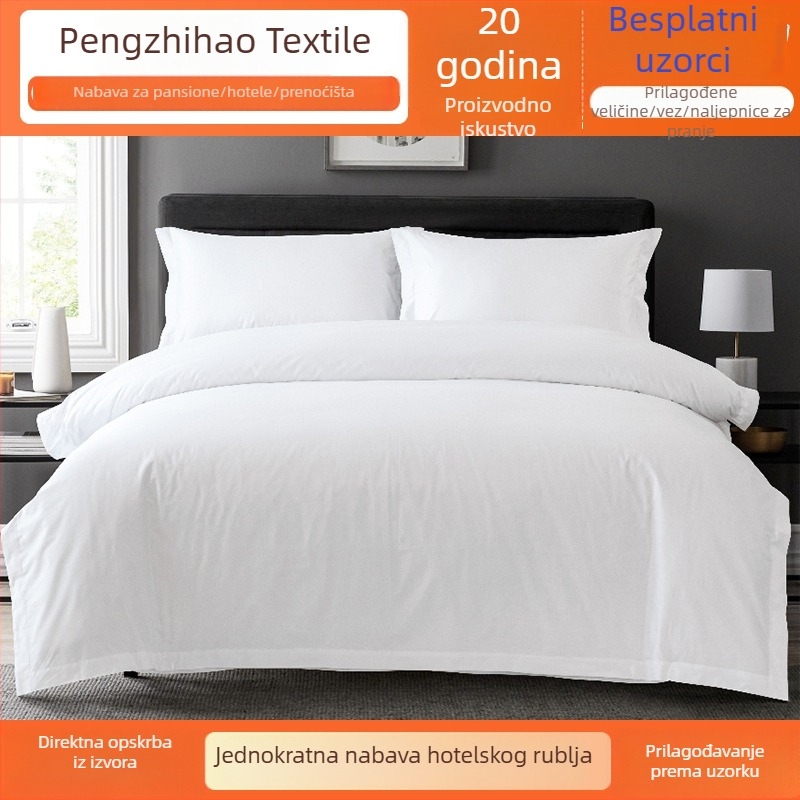 Navlaka za ćebe od 60 niti, 100% pamuk, bijela, za hotele i smještaje, za jednokrevetne i dvokrevetne krevete, četverodjelni set