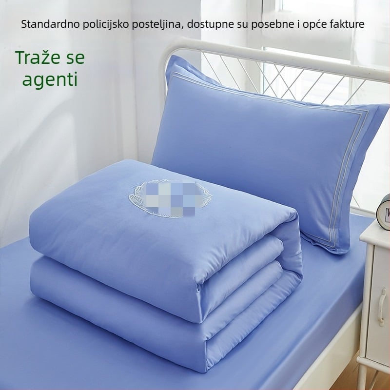 Trodjelni set posteljine od poliester-bavčane satena, s reaktivnim tiskom i bojom, jednobojni uzorak, studentski dom