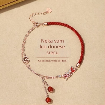 Bakrena gležanj narukvica s kineskim stilom koi motiva i sigurnosnom kopčom za žene.