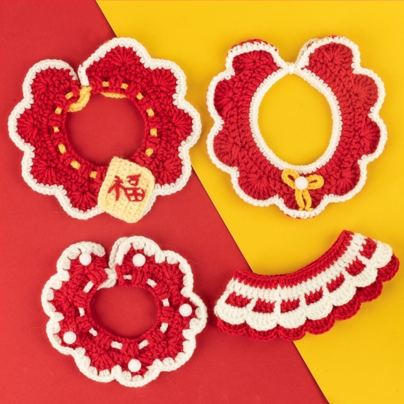 Božićni pleteni šal za kućne ljubimce - šareni blok uzorak, vuneni materijal, za mačke i pse, zima, sladak stil