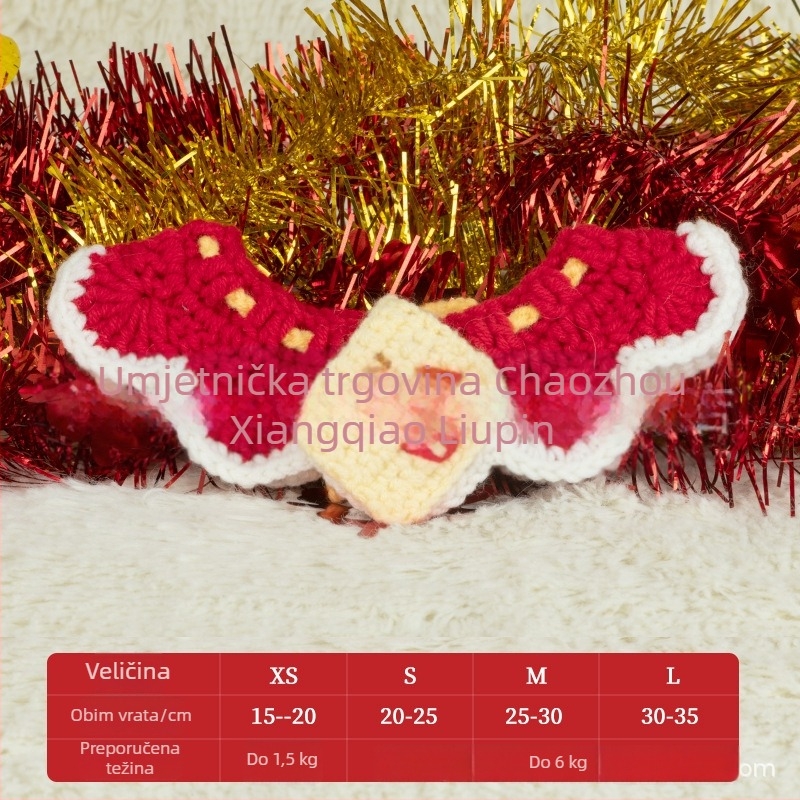 Božićni pleteni šal za kućne ljubimce - šareni blok uzorak, vuneni materijal, za mačke i pse, zima, sladak stil