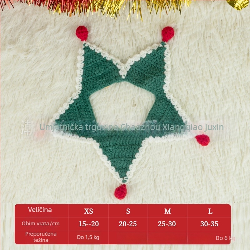 Božićni pleteni šal za kućne ljubimce - šareni blok uzorak, vuneni materijal, za mačke i pse, zima, sladak stil