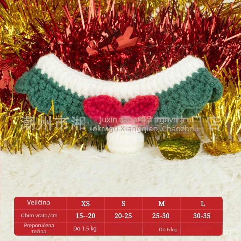 Božićni pleteni šal za kućne ljubimce - šareni blok uzorak, vuneni materijal, za mačke i pse, zima, sladak stil