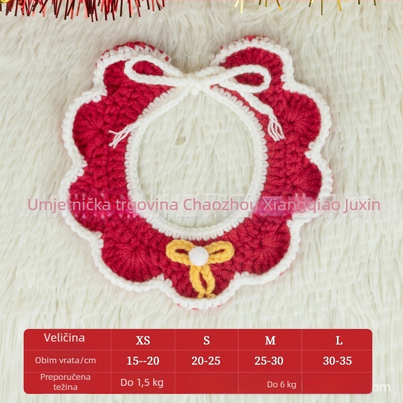 Božićni pleteni šal za kućne ljubimce - šareni blok uzorak, vuneni materijal, za mačke i pse, zima, sladak stil