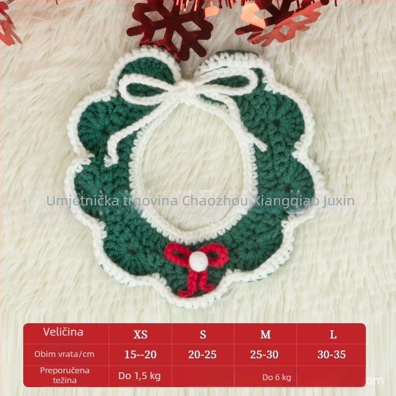 Božićni pleteni šal za kućne ljubimce - šareni blok uzorak, vuneni materijal, za mačke i pse, zima, sladak stil