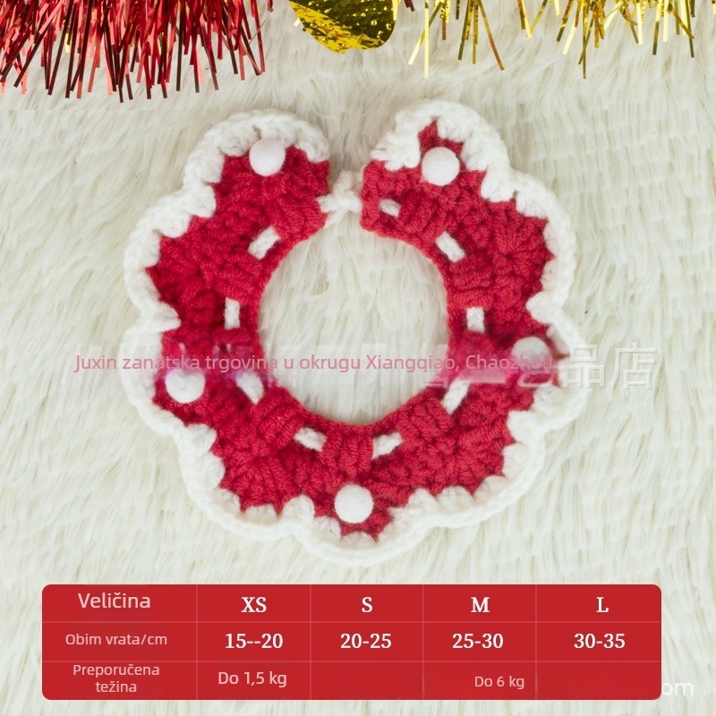 Božićni pleteni šal za kućne ljubimce - šareni blok uzorak, vuneni materijal, za mačke i pse, zima, sladak stil