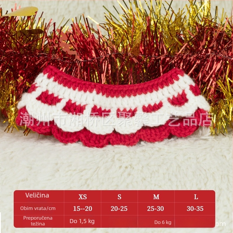 Božićni pleteni šal za kućne ljubimce - šareni blok uzorak, vuneni materijal, za mačke i pse, zima, sladak stil