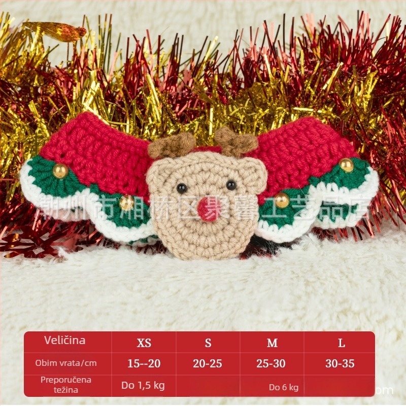 Božićni pleteni šal za kućne ljubimce - šareni blok uzorak, vuneni materijal, za mačke i pse, zima, sladak stil