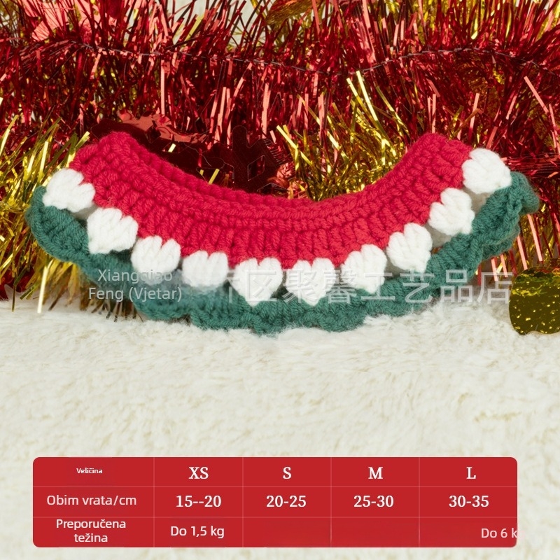 Božićni pleteni šal za kućne ljubimce - šareni blok uzorak, vuneni materijal, za mačke i pse, zima, sladak stil