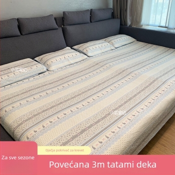 Tatami set prekrivača za krevet, tri dijela, mekani, protuklizni, od čiste pamuke, debeli materijal, prugasti twill, reaktivno bojanje