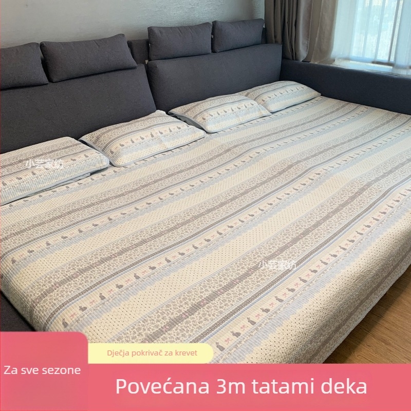 Tatami set prekrivača za krevet, tri dijela, mekani, protuklizni, od čiste pamuke, debeli materijal, prugasti twill, reaktivno bojanje