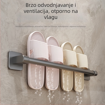 Police za papuče u kupaonici, zidna montaža bez bušenja, karbonsko čelični materijal, moderan jednostavan stil, jednoslojni dizajn