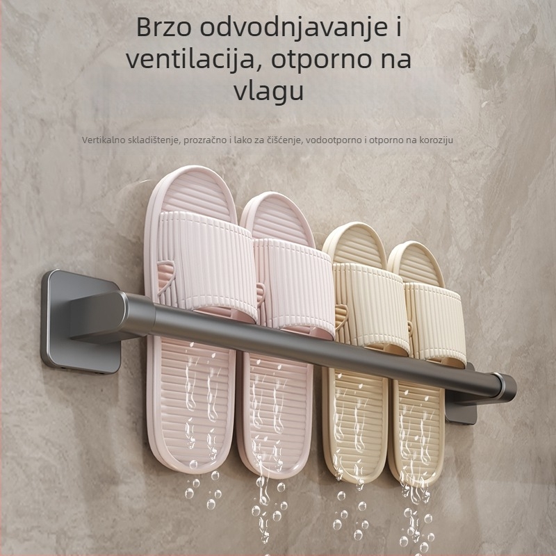 Police za papuče u kupaonici, zidna montaža bez bušenja, karbonsko čelični materijal, moderan jednostavan stil, jednoslojni dizajn