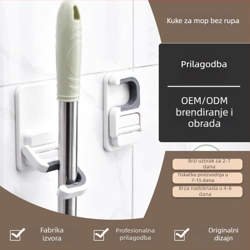 Kuka za mop na zid bez bušenja – ABS, jednoslojni kuka, moderni minimalistički stil, nosivost do 1 kg, 1 paket