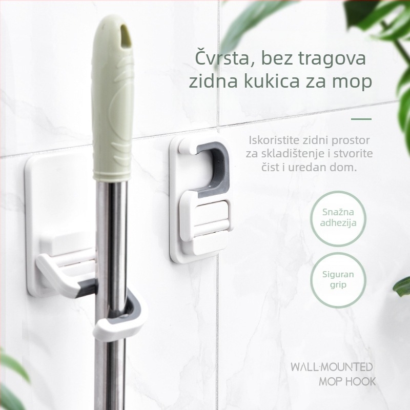 Kuka za mop na zid bez bušenja – ABS, jednoslojni kuka, moderni minimalistički stil, nosivost do 1 kg, 1 paket