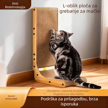 Drveni L-oblik škrabalo za mačke s ugrađenom kuglicom s catnipom, vertikalno pričvršćeno na zid, jednostavan stil