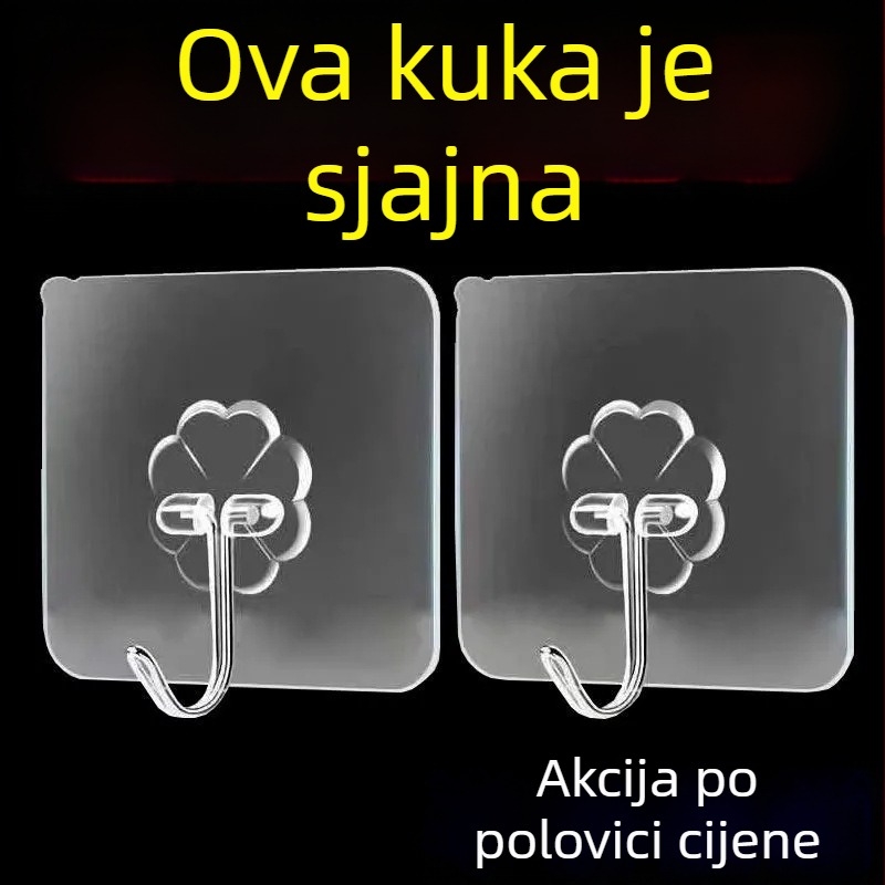 Ljepljiva kuka za zid, prozirna, bez bušenja, plastična, jedna kuka, 0–1 kg.