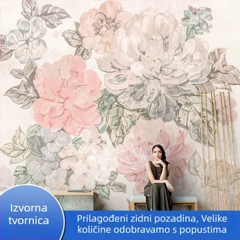 Zidni oblog — netkani materijal, otporan na vlagu, dizajn božura, premium proizvod