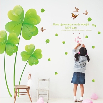 PVC zidna naljepnica, vodootporna, uklonjiva, s uzorkom četverolistne deteline za dnevni boravak i spavaću sobu