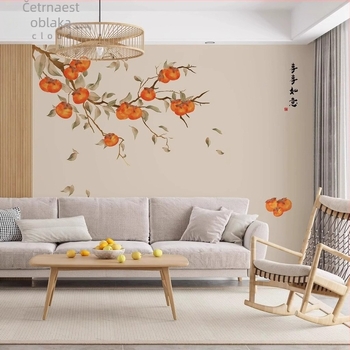 Orange Art Mural svilen tapet – otporna na prljavštinu, Novi kineski stil, obloga zida