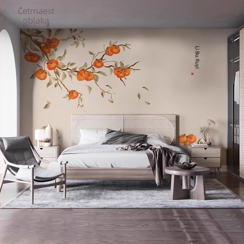 Orange Art Mural svilen tapet – otporna na prljavštinu, Novi kineski stil, obloga zida