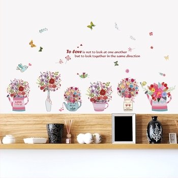XL7218 Ručno oslikana košarica s cvijećem – karikaturalna zidna naljepnica za spavaću sobu i dnevni boravak, uklonjiva, vodootporna dekoracija zida
