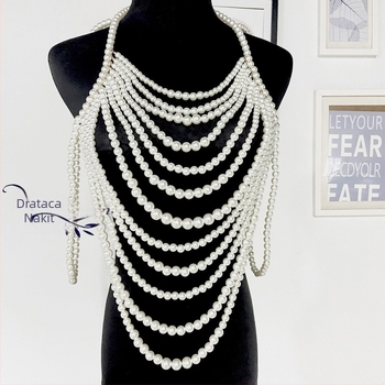 Višeslojna biserna body chain ogrlica s kugličnim lancem, 71–80 cm, privjesak od imitacijskog bisera