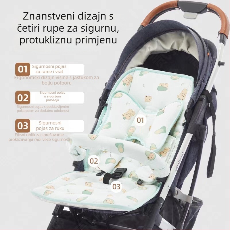 Nan baby Podmetač za sjedalo dječjeg kolica — pamuk + svila + led svila, prozračni rashladni jastučić, pogodno za dob 0–1 godina, mogućnost prilagodbe obrade
