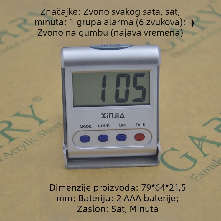 Xinjia govoreći sat s LED prikazom vremena, stolni baterijski budilnik za osobe s oštećenjem vida (xj-792TC)