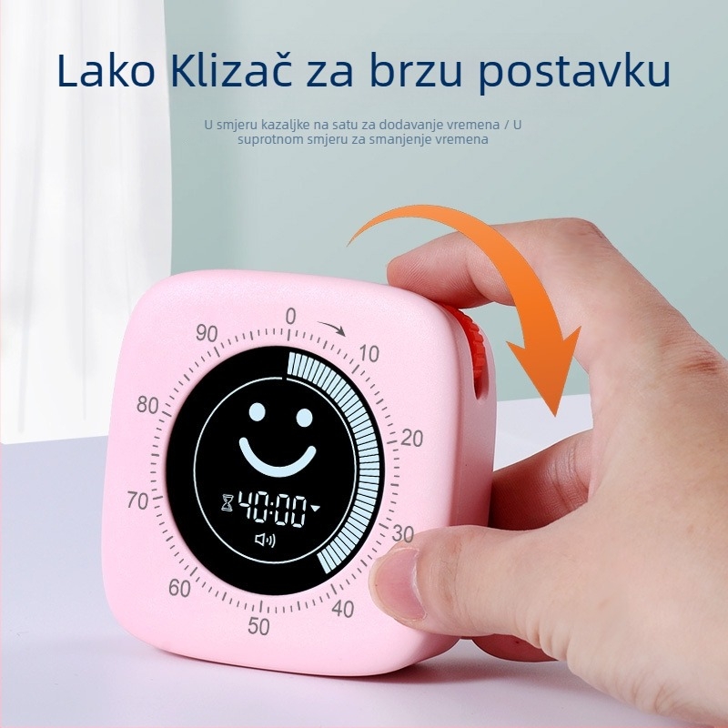 Smiley vizualni mjerač vremena s alarmom — Elektronički pogon, Digitalni prikaz brojeva, Kvadratni oblik, Moderni minimalistički stil, Napajanje baterijom
