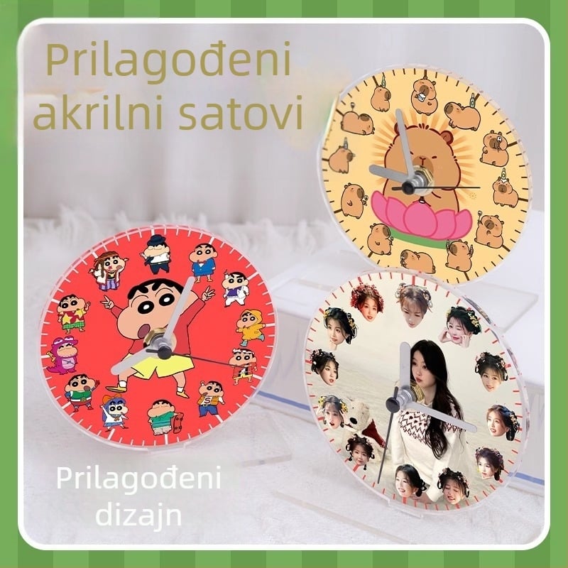 Yaxi budilica s prilagođenim uzorkom - DIY akrilna dekoracija, dvostruka, elektromotorski pogon, napajanje baterijom, plastično kućište, brojčanik od organskog stakla