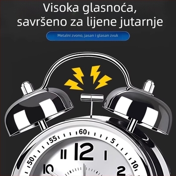 Stolni sat Mitsue s mehaničkim pogonom, baterijsko napajanje, LED i analognim prikazom, brojčanik od kaljenog stakla