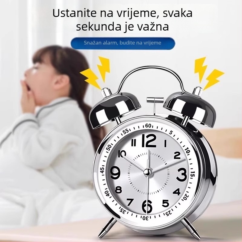 Stolni sat Mitsue s mehaničkim pogonom, baterijsko napajanje, LED i analognim prikazom, brojčanik od kaljenog stakla