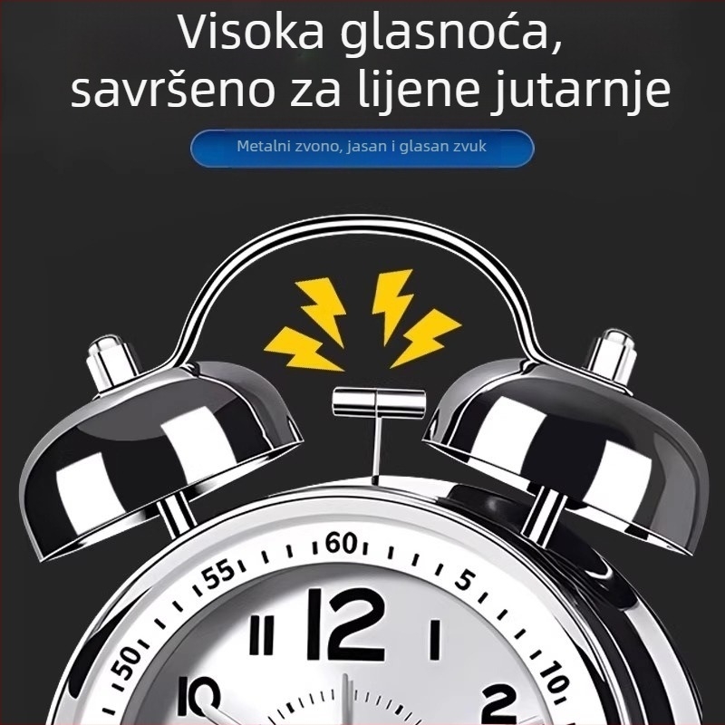 Stolni sat Mitsue s mehaničkim pogonom, baterijsko napajanje, LED i analognim prikazom, brojčanik od kaljenog stakla