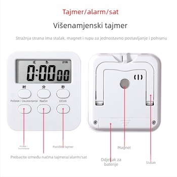 Digitalni stolni tajmer s LED zaslonom, elektronički mehanizam, baterijsko napajanje, pogodan za učenje, ured i kuhinju