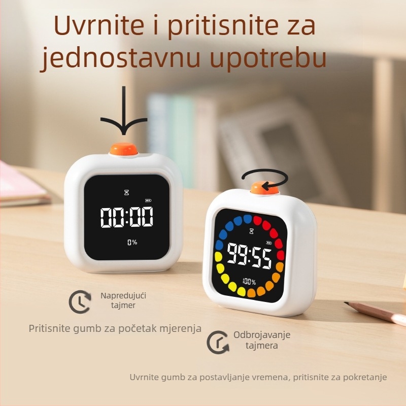 Deli LE110 Vizualni odbrojivač vremena s budilicom za učenje, LED numerički prikaz, Elektronički mehanizam, ABS kućište, Vanjski izvor napajanja