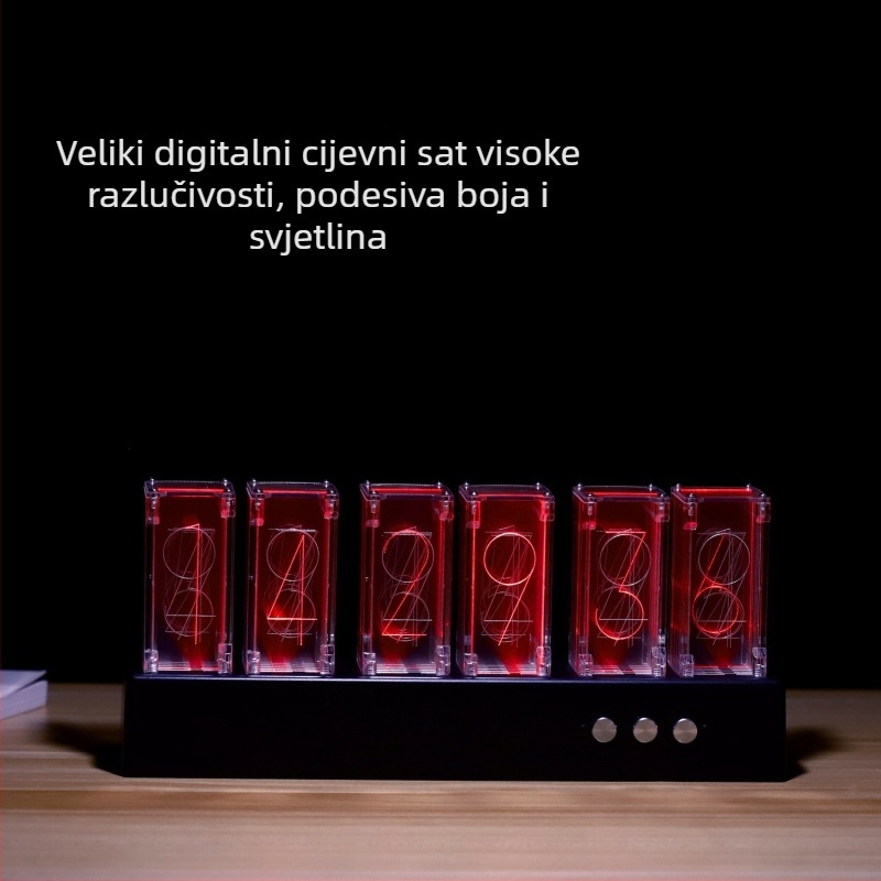 Light Song dvostrani LED sat s osvijetljenim brojevima, kućište od smole, brojčanik od organskog stakla, moderni minimalistički stolni sat, debljina 15 mm ili više