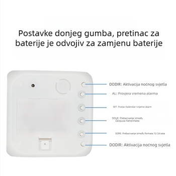 Stolni sat s promjenjivim bojama, alarmom i kalendarom, osvijetljeni LCD zaslon
