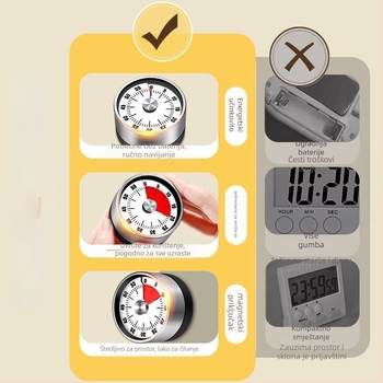 Kuhinjski timer s magnetom, elektronički timer od aluminijske legure, LED zaslon, napaja se suhim baterijama