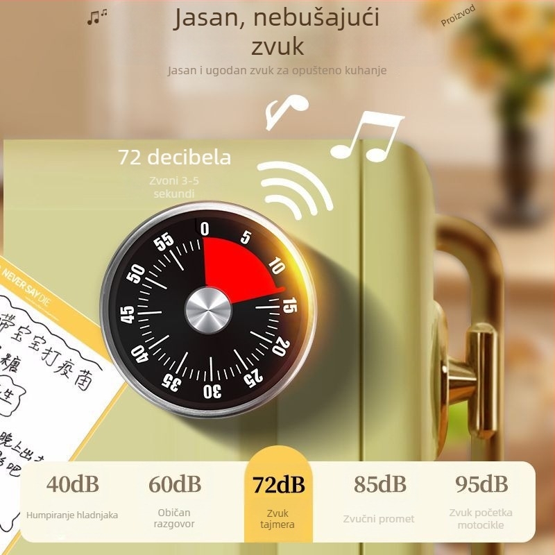 Kuhinjski timer s magnetom, elektronički timer od aluminijske legure, LED zaslon, napaja se suhim baterijama