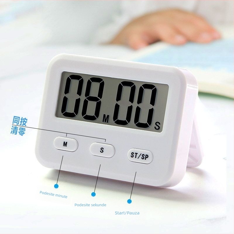 Mehanički kuhinjski timer s LED prikazom i analognim pokazivačem, kućište od aluminijske legure, napajanje suhim baterijom